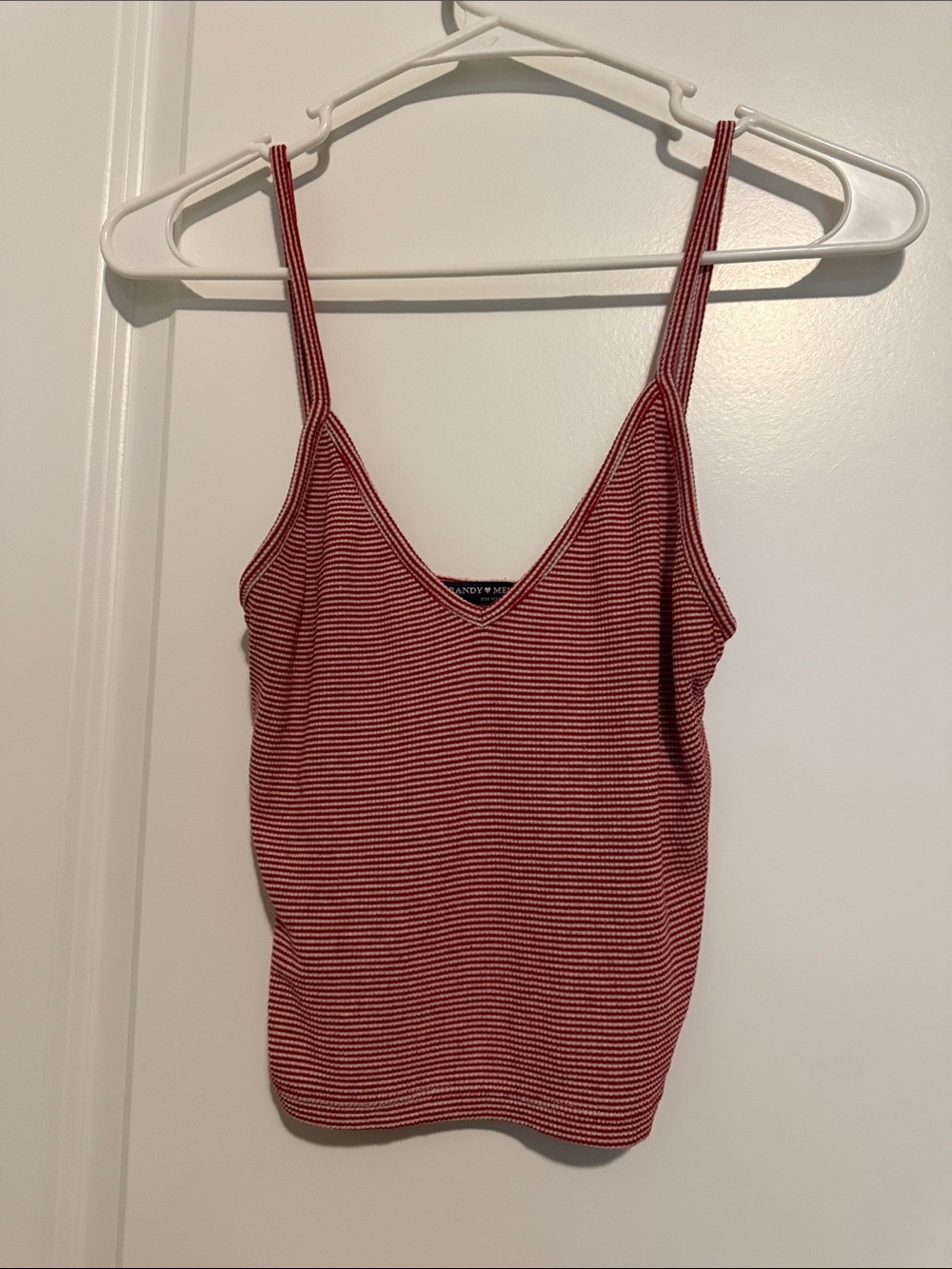 Brandy Melville Red & White Striped V-Neck Crop Tank Top